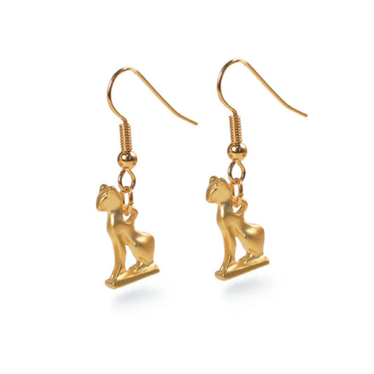 Bastet Cat Gold Earrings